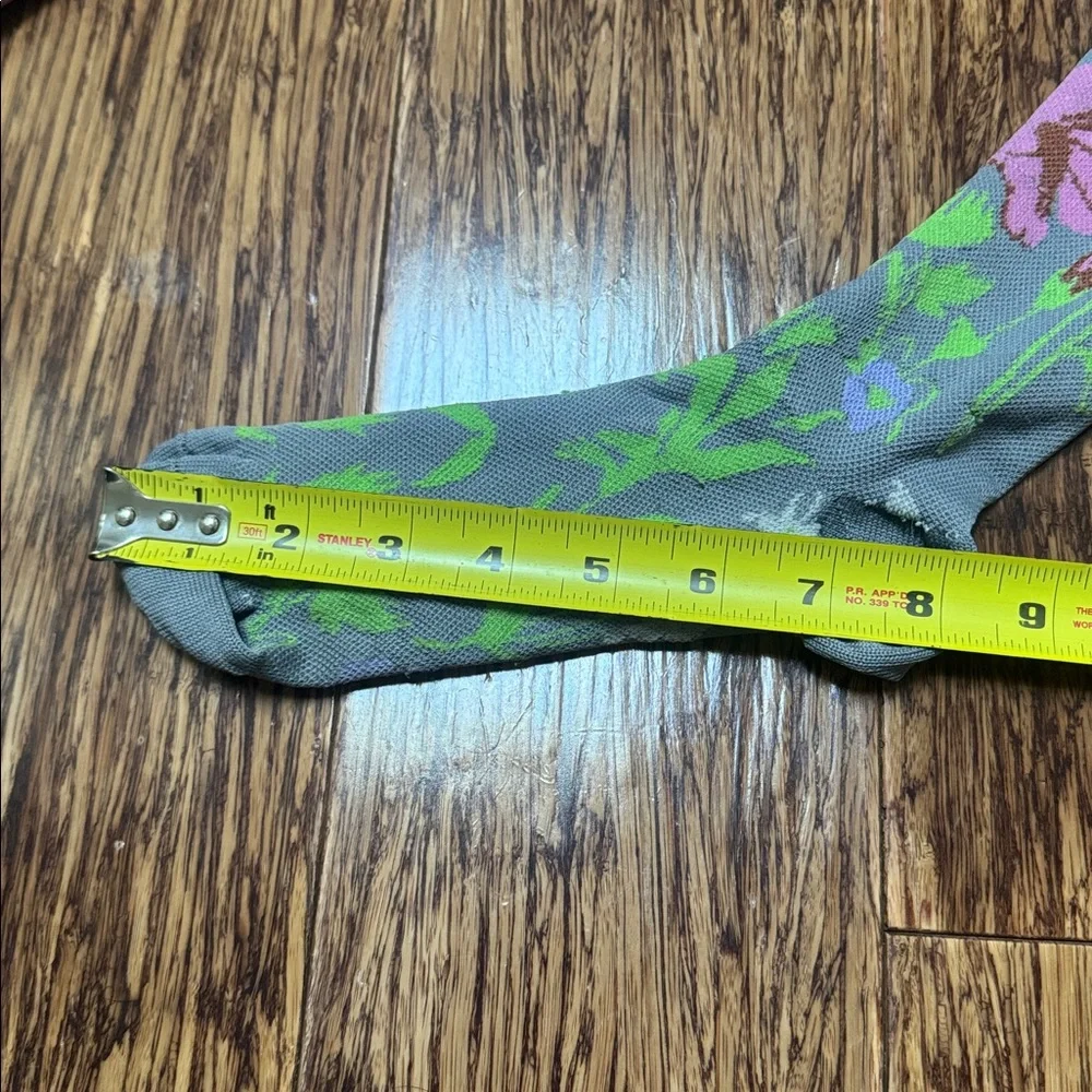 Gray and pink floral print knee high compression socks OS